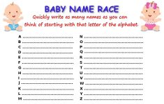 10 Printable Baby Shower Games Your Guests Will Surely Enjoy - Baby Name Race Free Printable