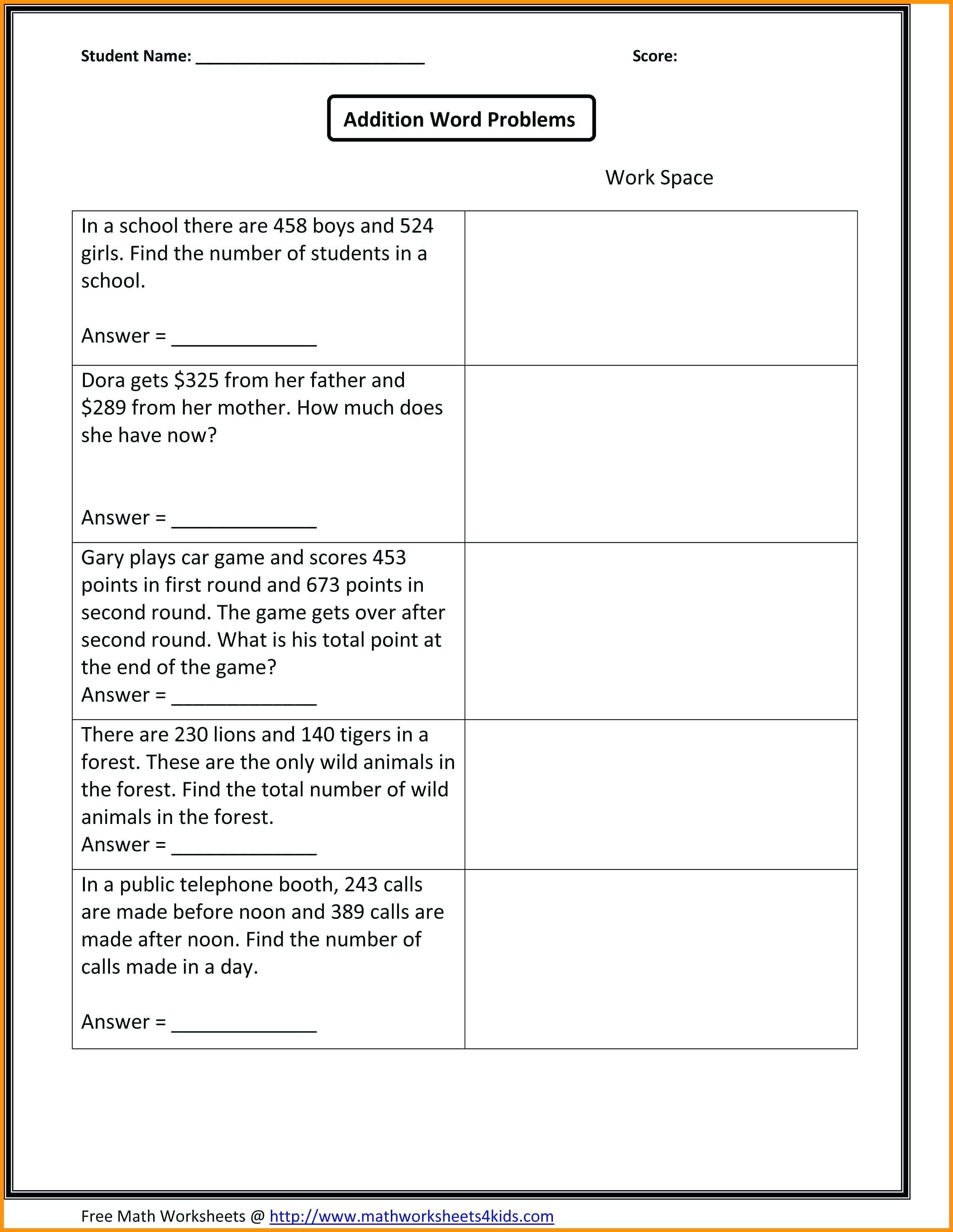 2Nd Grade Math Word Problems Grade Math Worksheets Money Grade Math - Free Printable Math Word Problems For 2Nd Grade