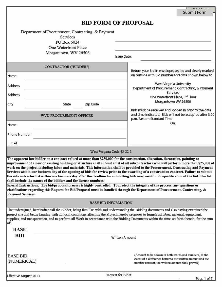 31 Construction Proposal Template &amp;amp; Construction Bid Forms - Free Printable Contractor Proposal Forms