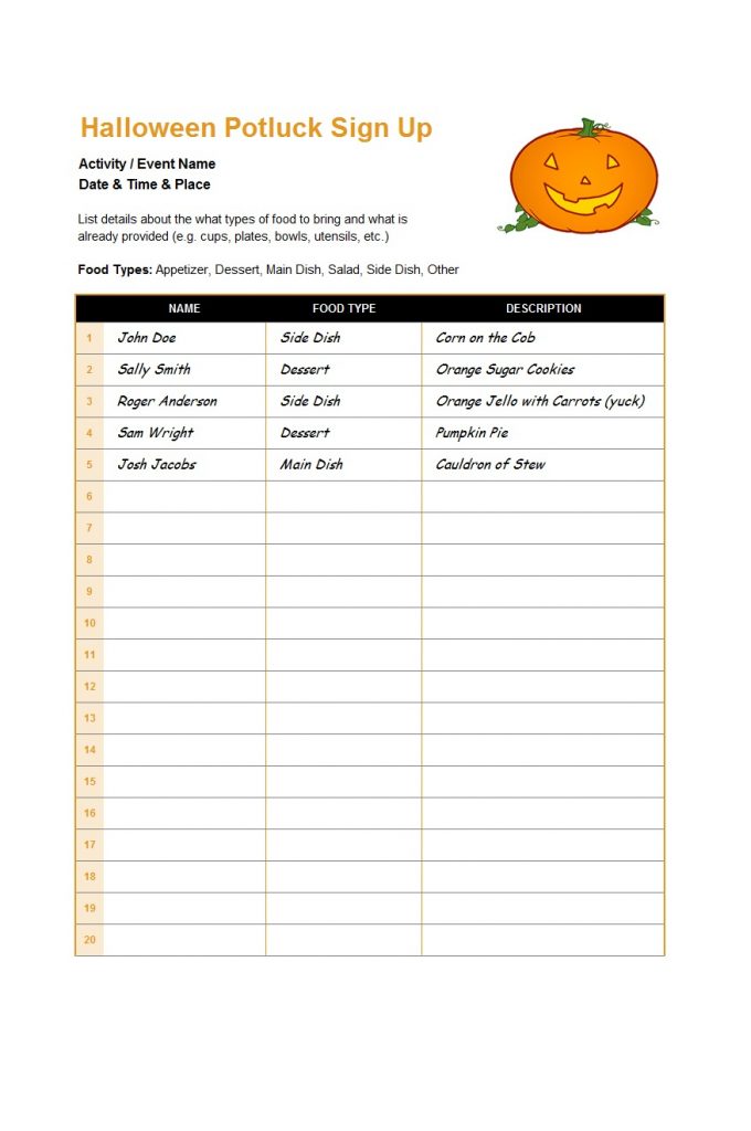 38 Best Potluck Sign Up Sheets (For Any Occasion) Template Lab Free