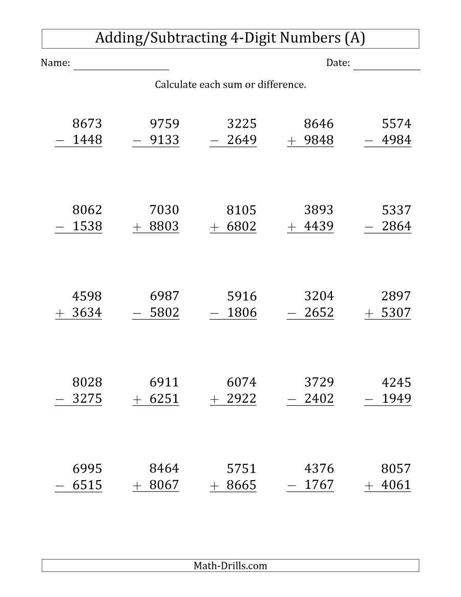 4-Digit Plus/minus 4-Digit Addition And Subtraction With Some - Free Printable Double Digit Addition And Subtraction Worksheets