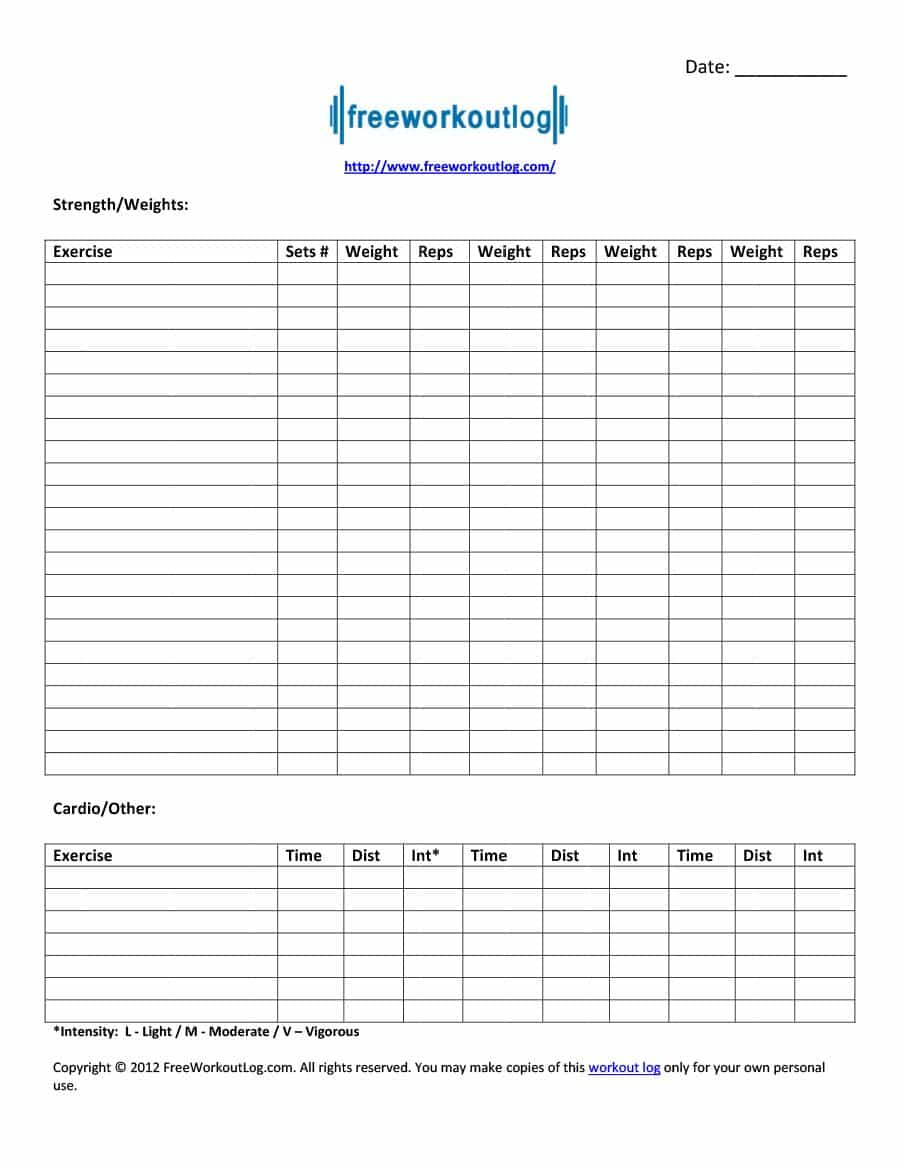 40+ Effective Workout Log &amp;amp; Calendar Templates - Template Lab - Free Printable Workout Log Sheets