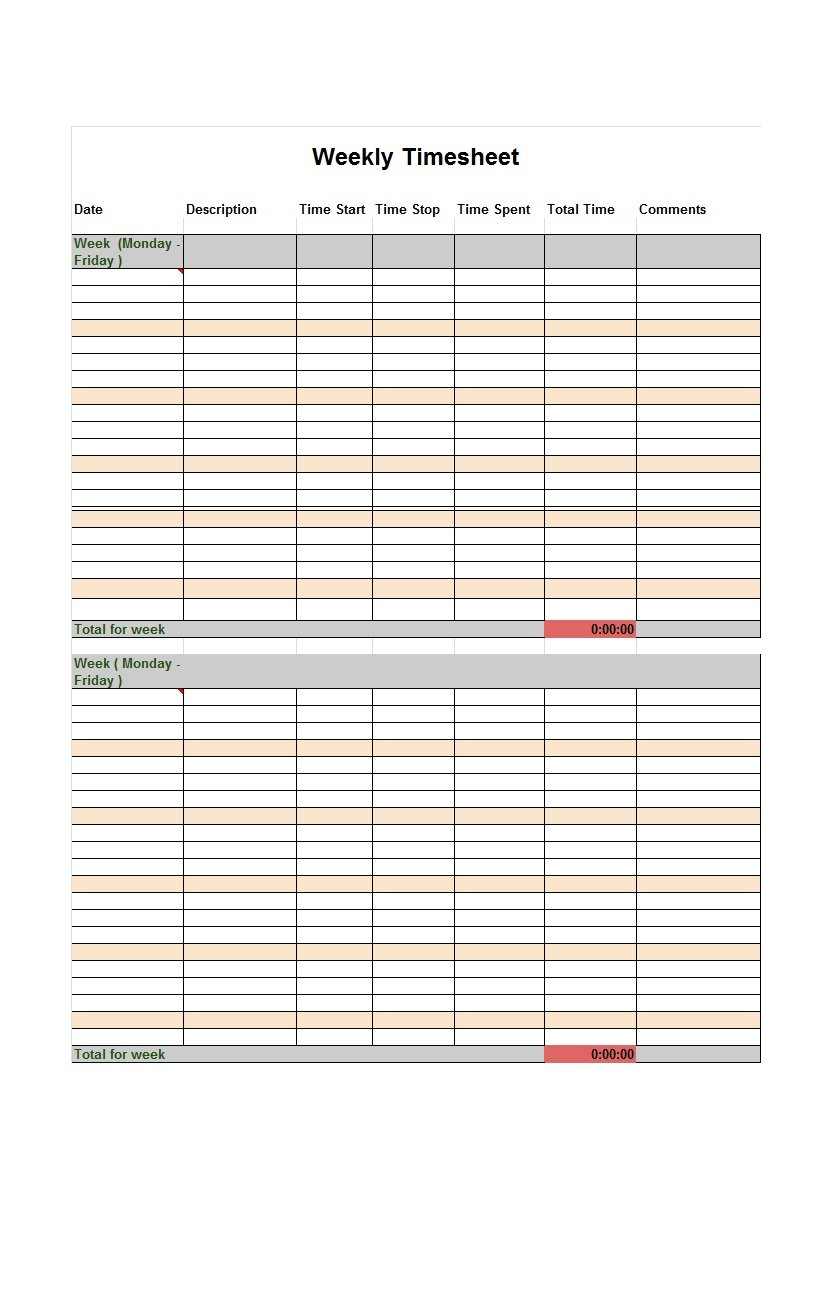 40 Free Timesheet / Time Card Templates - Template Lab - Free Printable Weekly Time Sheets