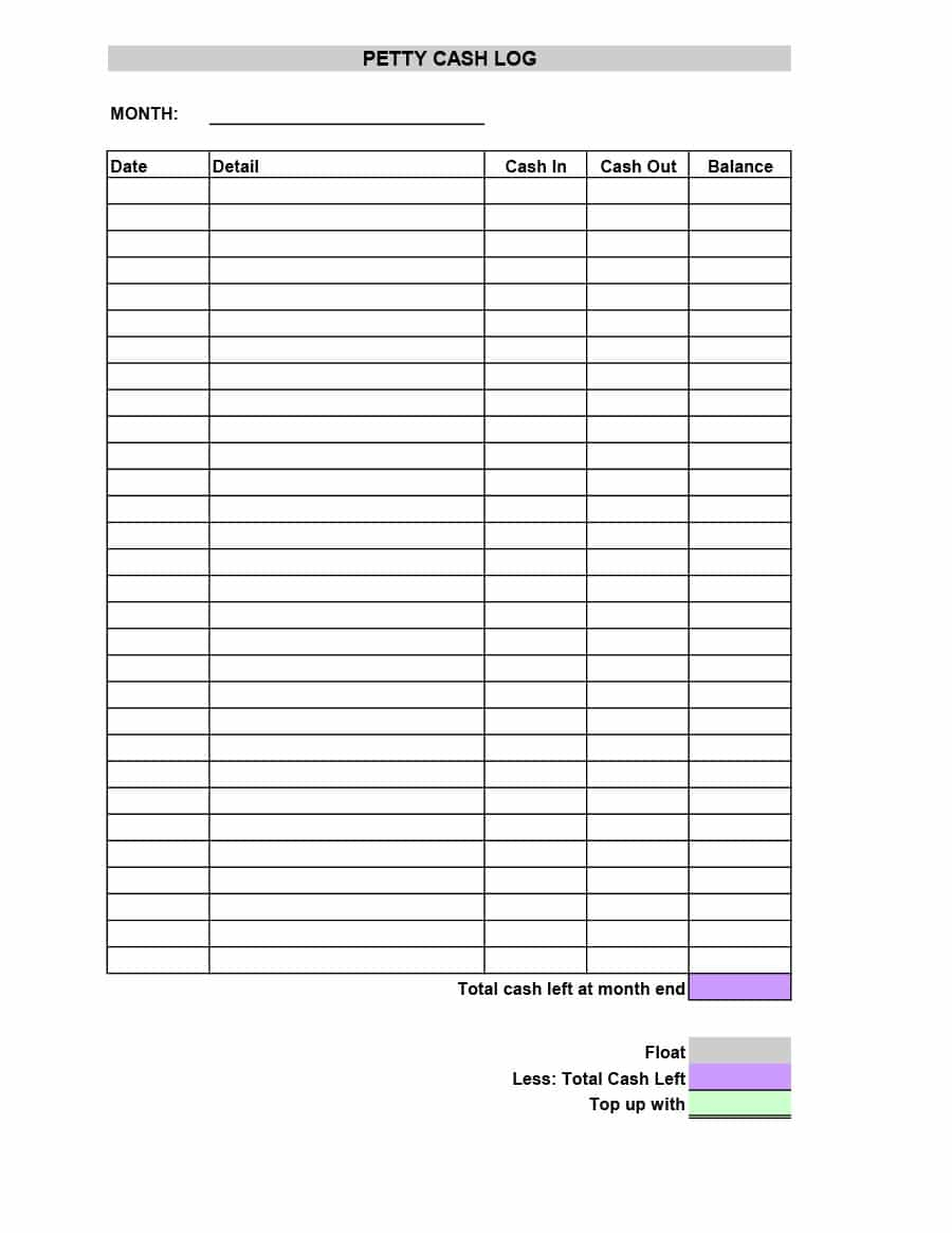 40 Petty Cash Log Templates &amp;amp; Forms [Excel, Pdf, Word] - Template Lab - Free Printable Petty Cash Template