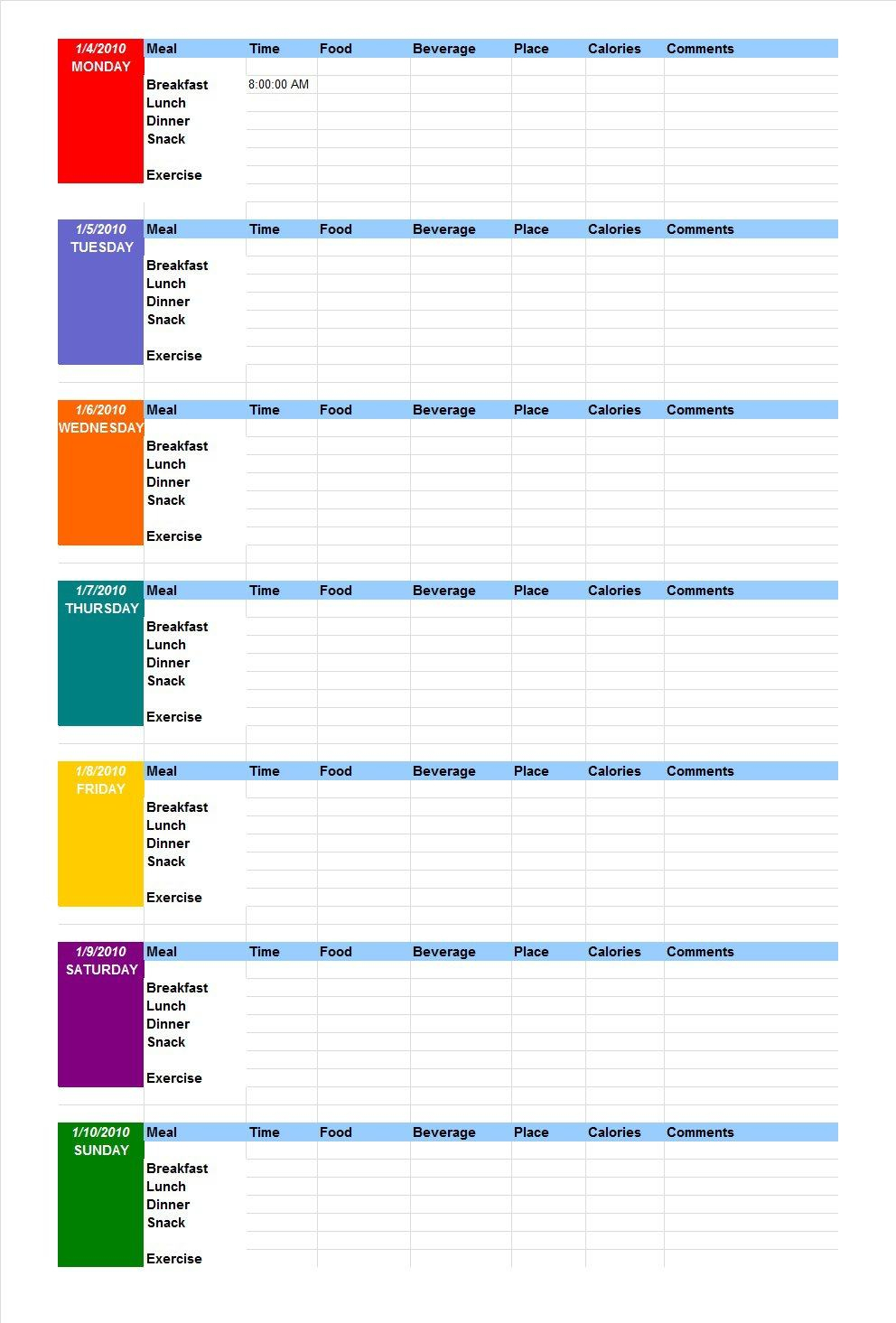 40 Simple Food Diary Templates &amp;amp; Food Log Examples - Free Printable Food Journal