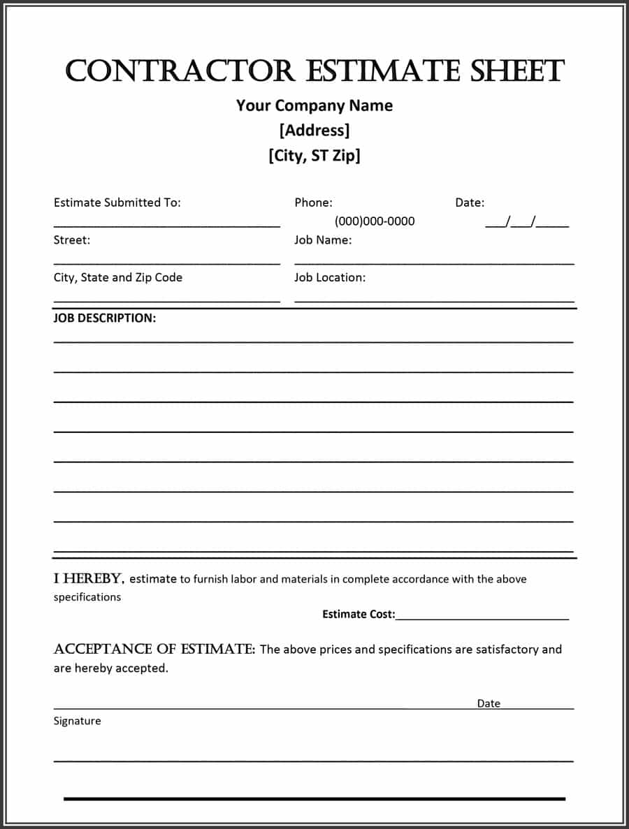 44 Free Estimate Template Forms [Construction, Repair, Cleaning] - Free Printable Contractor Bid Forms