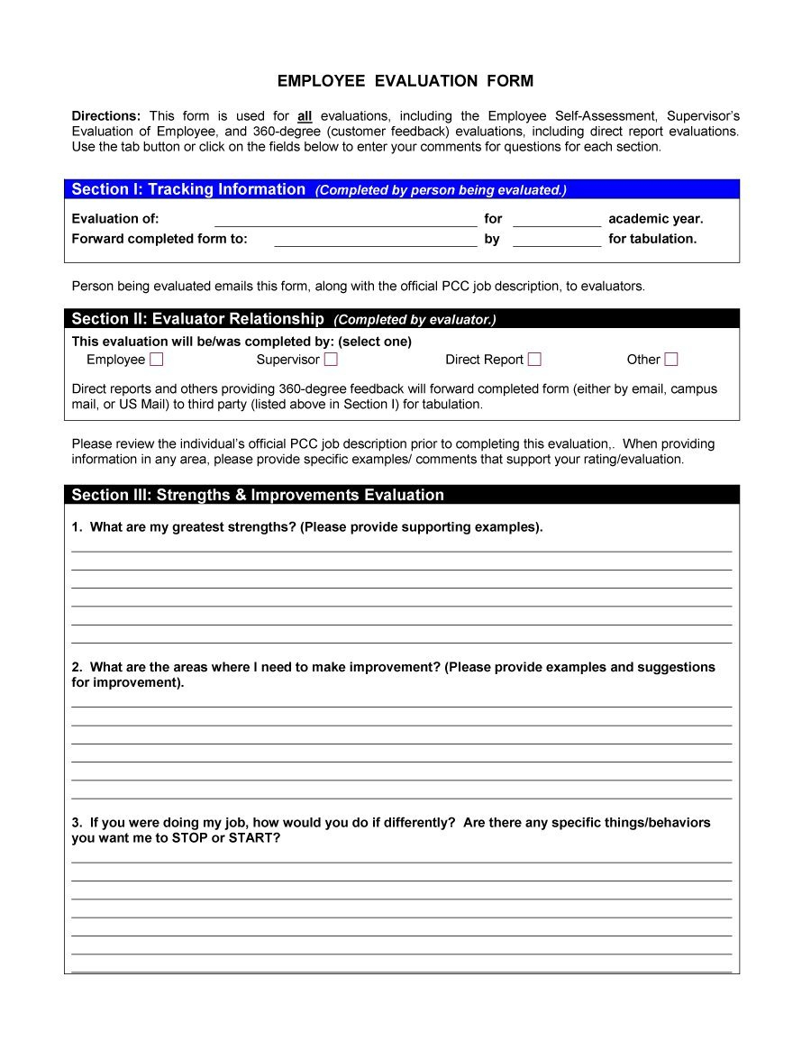 46 Employee Evaluation Forms &amp;amp; Performance Review Examples - Free Employee Evaluation Forms Printable