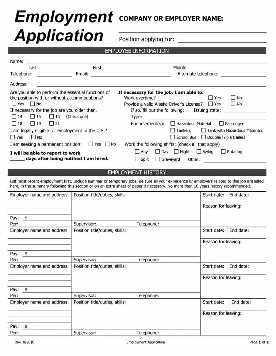 50 Free Employment / Job Application Form Templates [Printable] ᐅ - Free Printable Job Applications Online