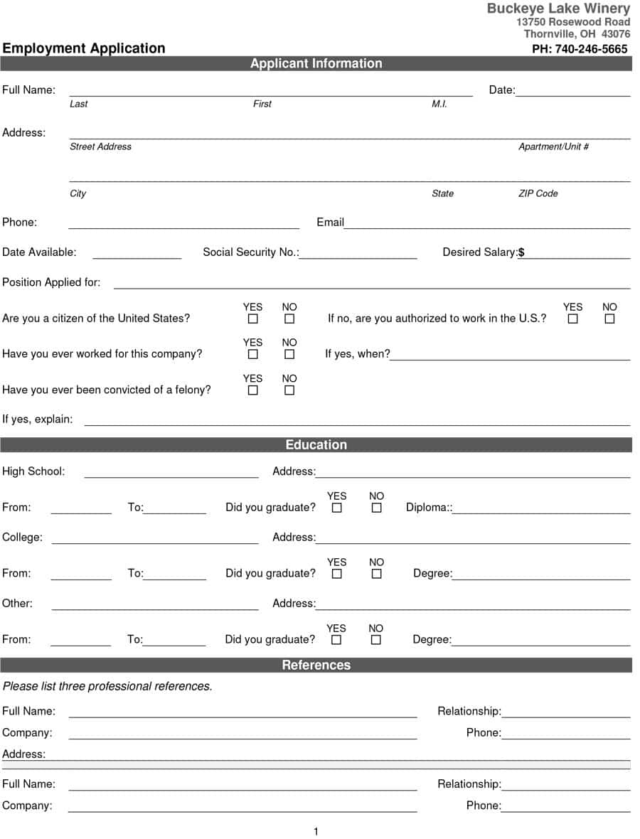 50 Free Employment / Job Application Form Templates [Printable - Free Online Printable Applications