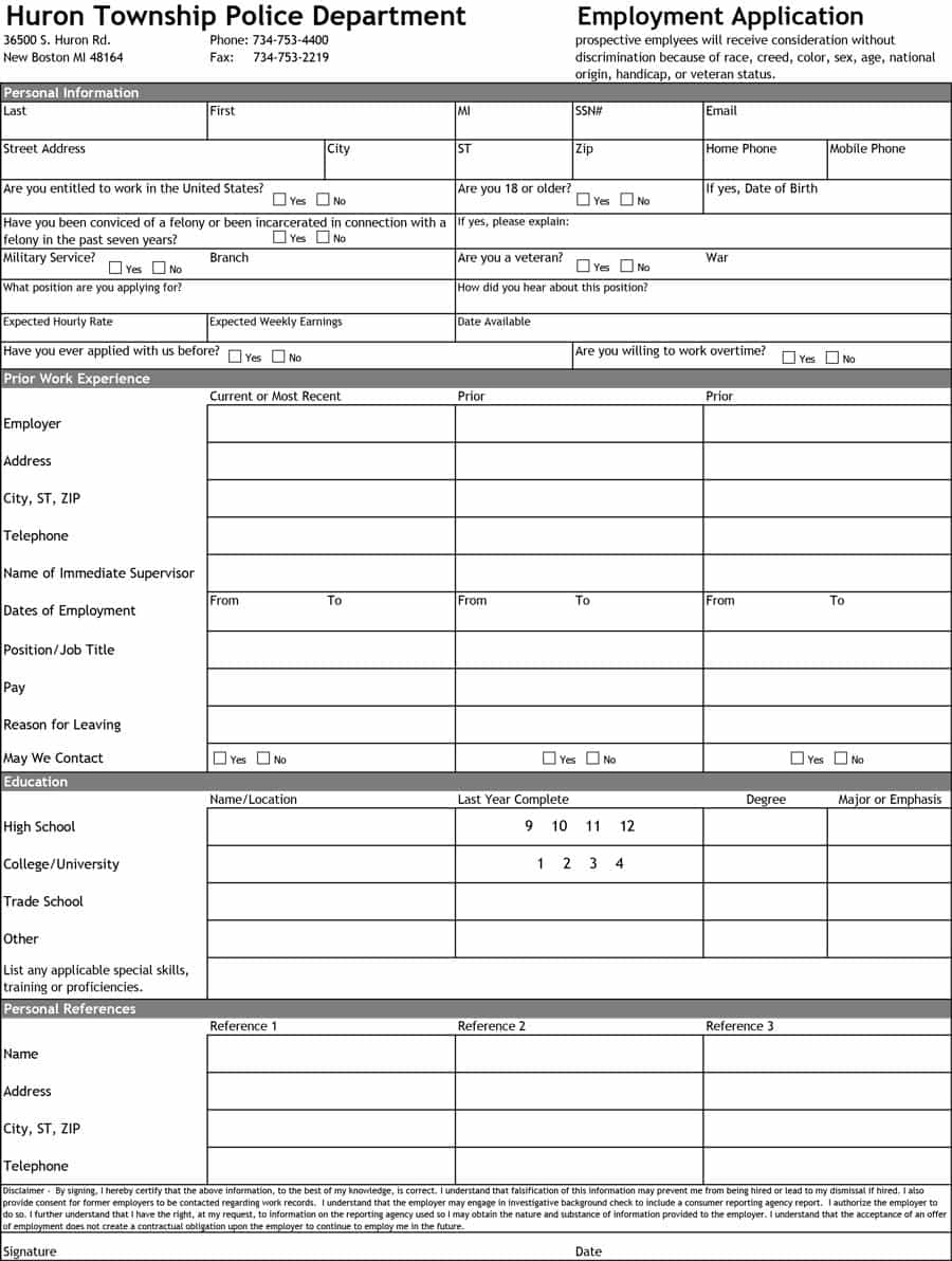 50 Free Employment / Job Application Form Templates [Printable - Free Printable Job Application Template