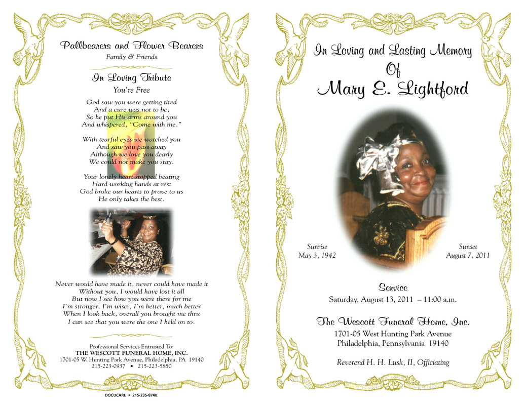 57 Sample Obituary Funeral Program Templates, Psd, Publisher - Free Printable Funeral Programs