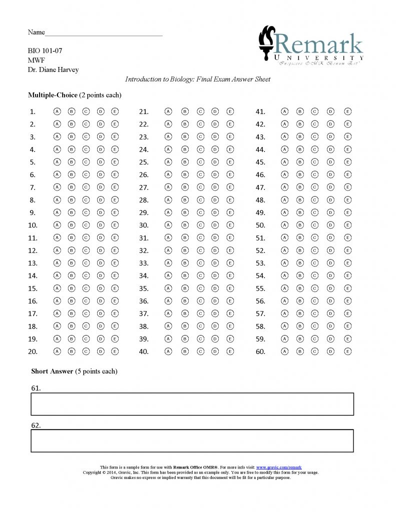 60 Question Test Answer Sheet · Remark Software - Free Printable Bubble ...