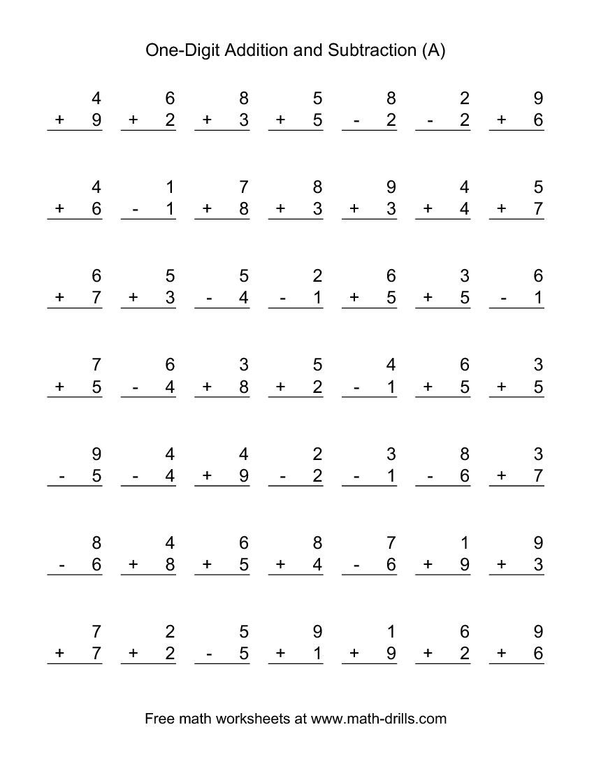 Adding And Subtracting Single-Digit Numbers (A) | Math | Addition - Free Printable Math Worksheets Addition And Subtraction