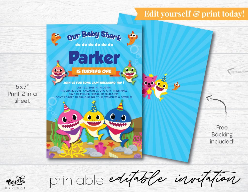 Baby Shark Invitation Editable Pdf, Digital Invitation, Baby Shark ...