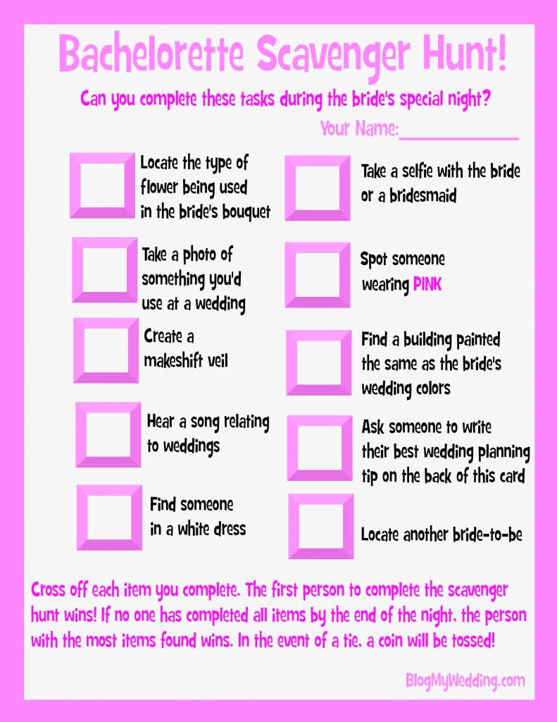 Bachelorette Scavenger Hunt Free Printable Bachelorette Free