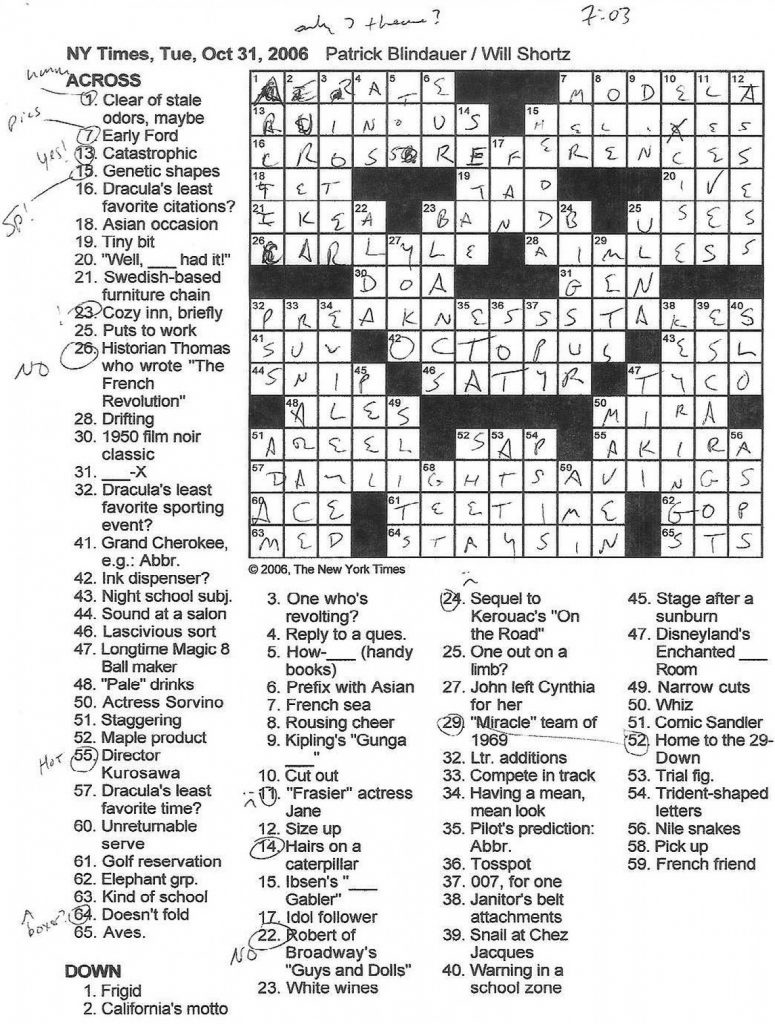 Merl Reagle's Sunday Crossword Free Printable