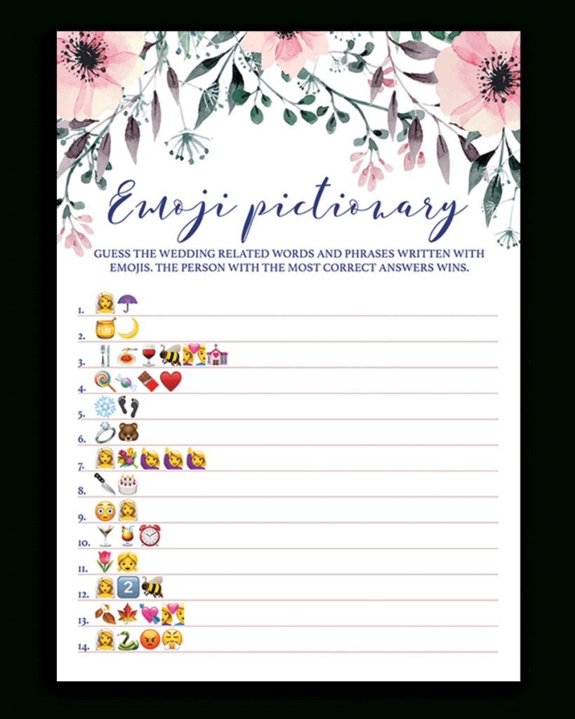 Blush Floral Bridal Shower Emoji Pictionary Game Printable - Emoji ...