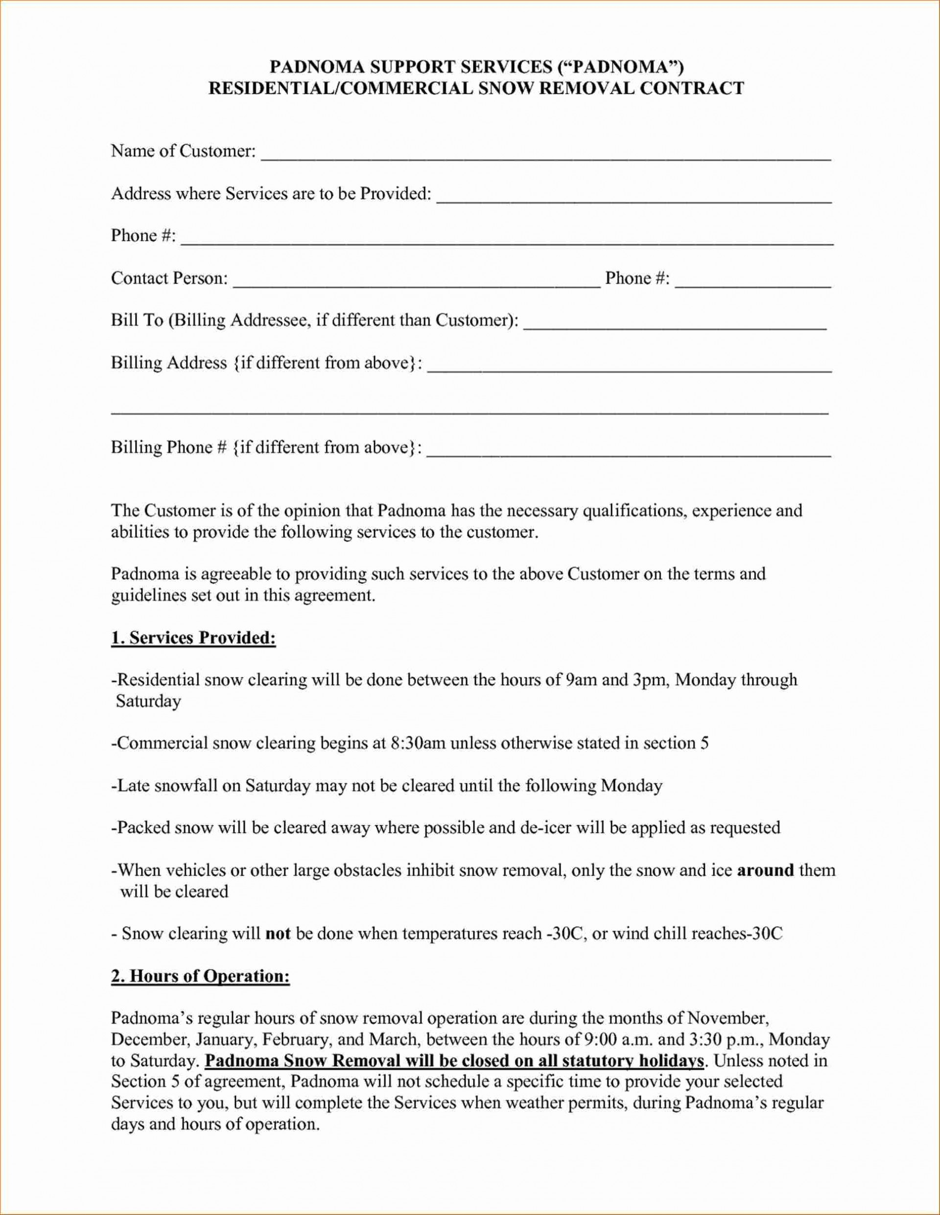 Breathtaking Snow Removal Contract Template ~ Ulyssesroom - Free Printable Snow Removal Contract