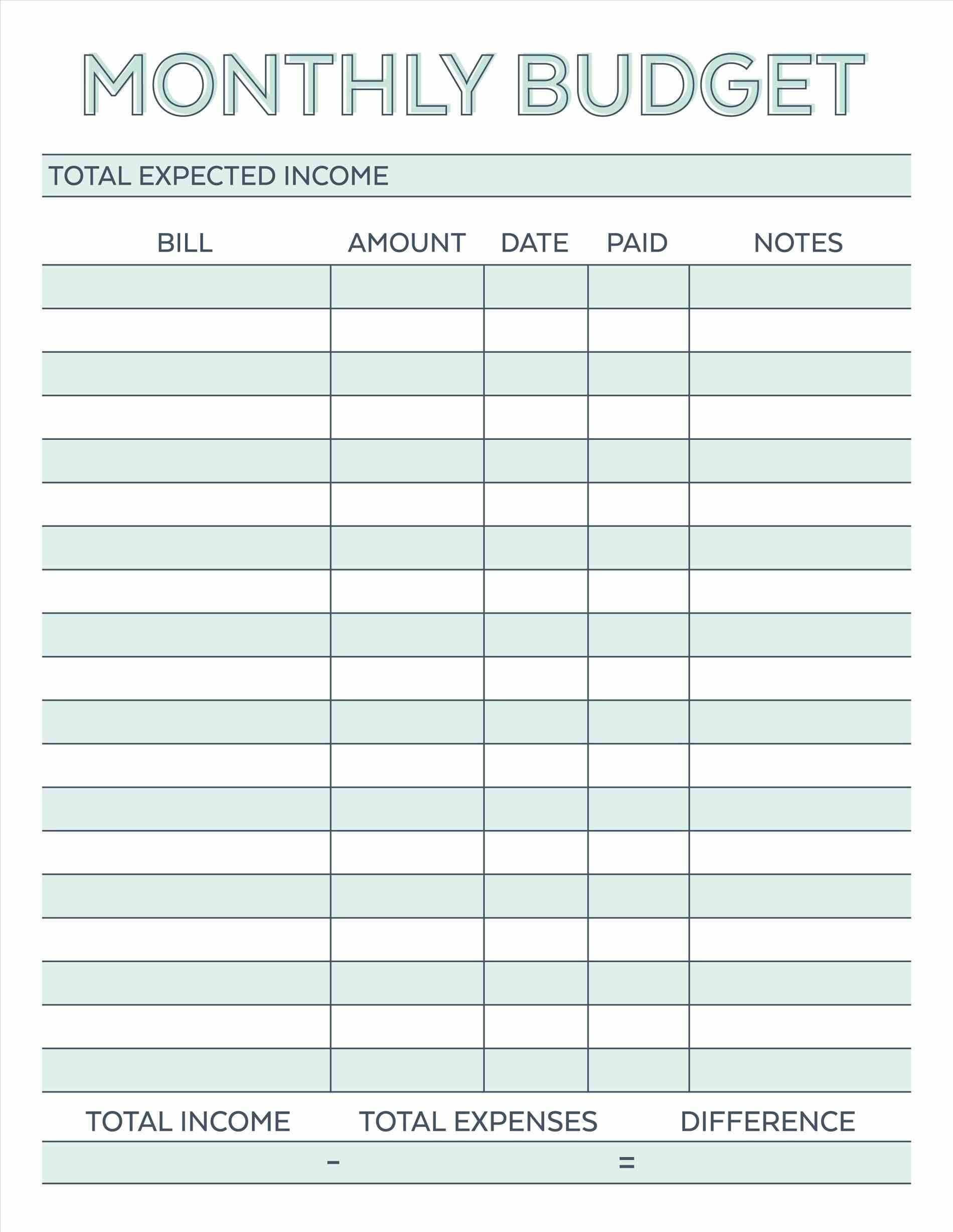 Budget Planner Planner Worksheet Monthly Bills Template Free - Free Printable Monthly Bills Worksheet