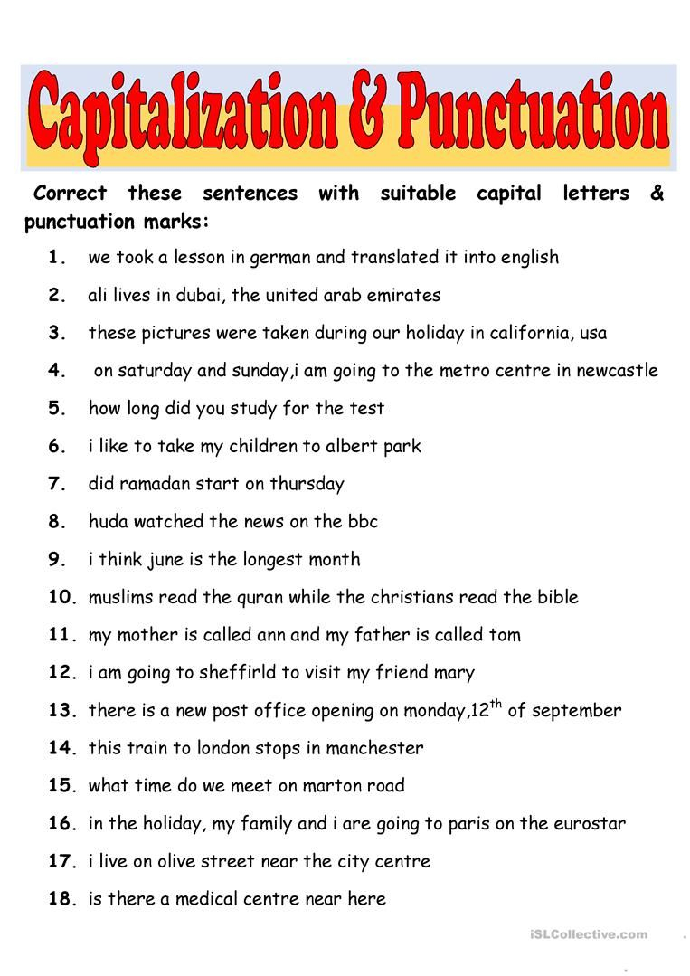 Capitalization &amp;amp; Punctuation Worksheet - Free Esl Printable - Free Printable Worksheets For Punctuation And Capitalization