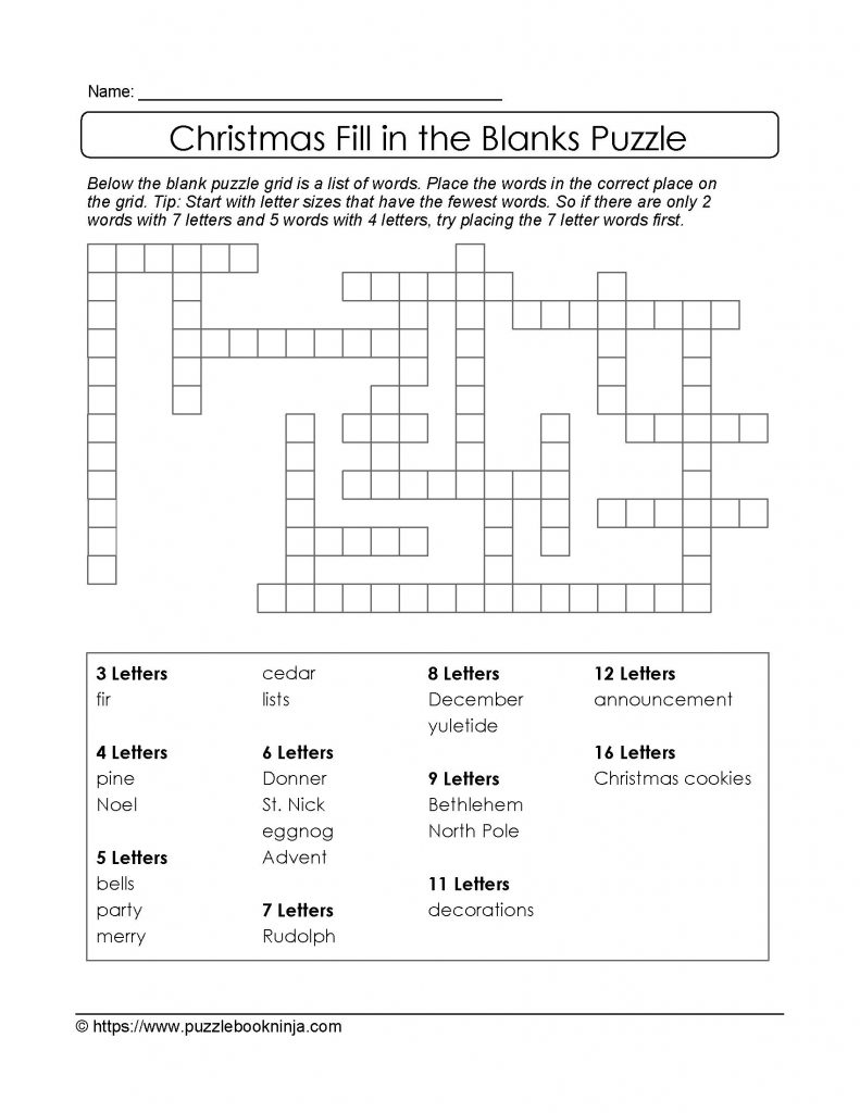 Christmas Printable Puzzle. Free Fill In The Blanks. | Christmas - Free ...