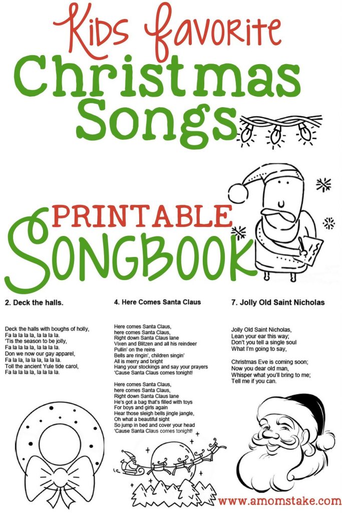 Christmas Songs For Kids – Free Printable Songbook! A Coloring Book - Free Printable Lyrics To ...