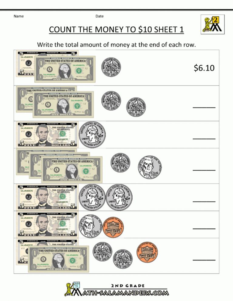 Free Printable Counting Money Worksheets For 2Nd Grade