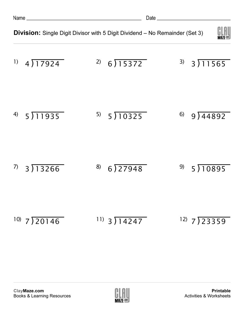 Division Worksheet With Single Digit Divisors (Set 3) | Free - Free Printable Division Worksheets Grade 3