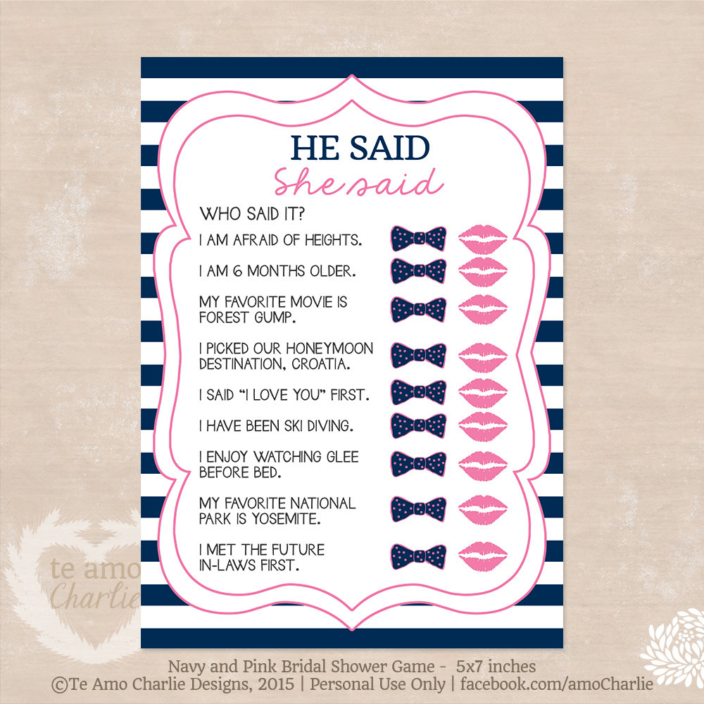 Douche De Mariage Imprimable Il A Dit Quelle Dit Jeu Bridal | Etsy - He Said She Said Game Free Printable