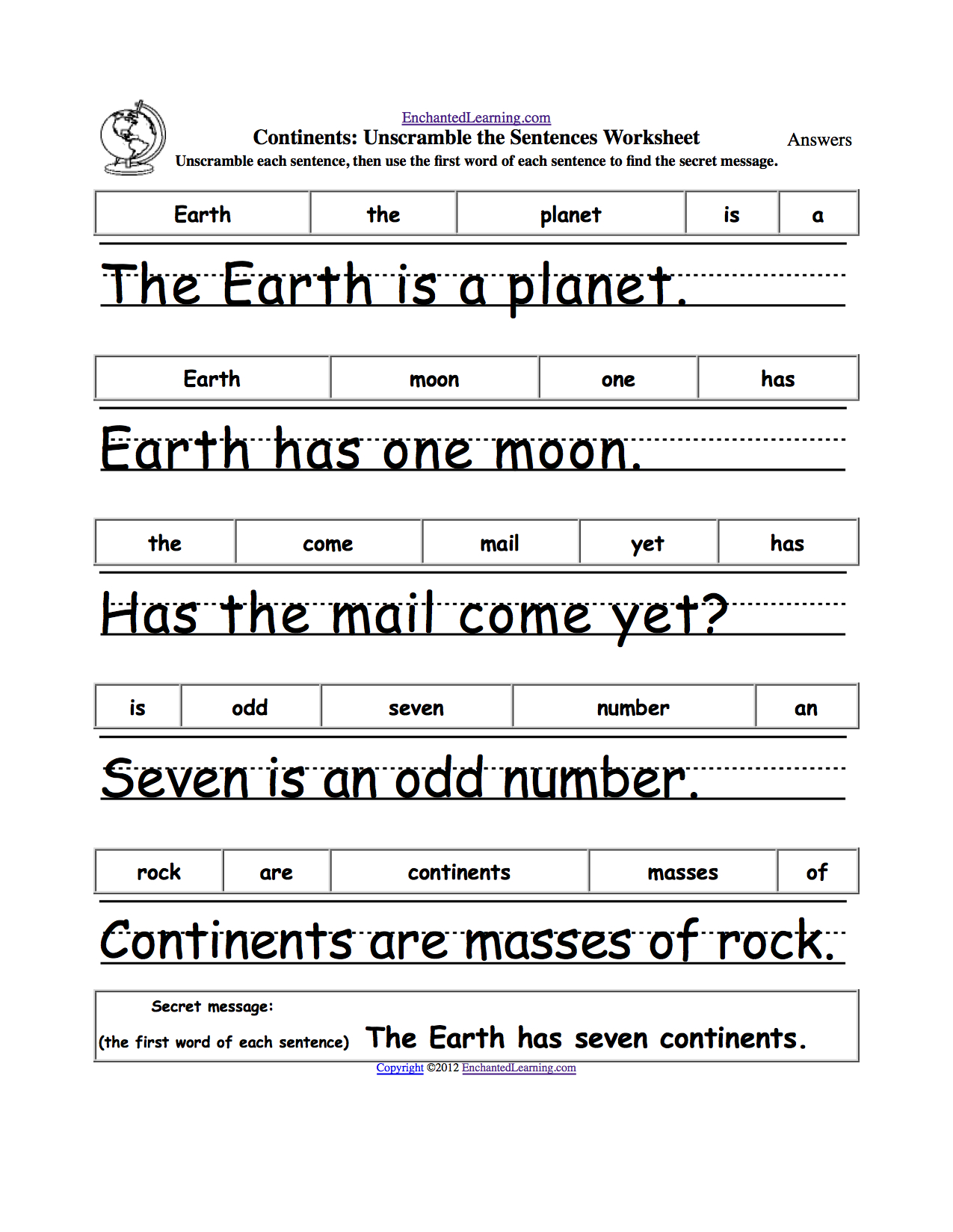 Earth Day Crafts Enchantedlearning. | Grade 1 - Free Printable Scrambled Sentences Worksheets