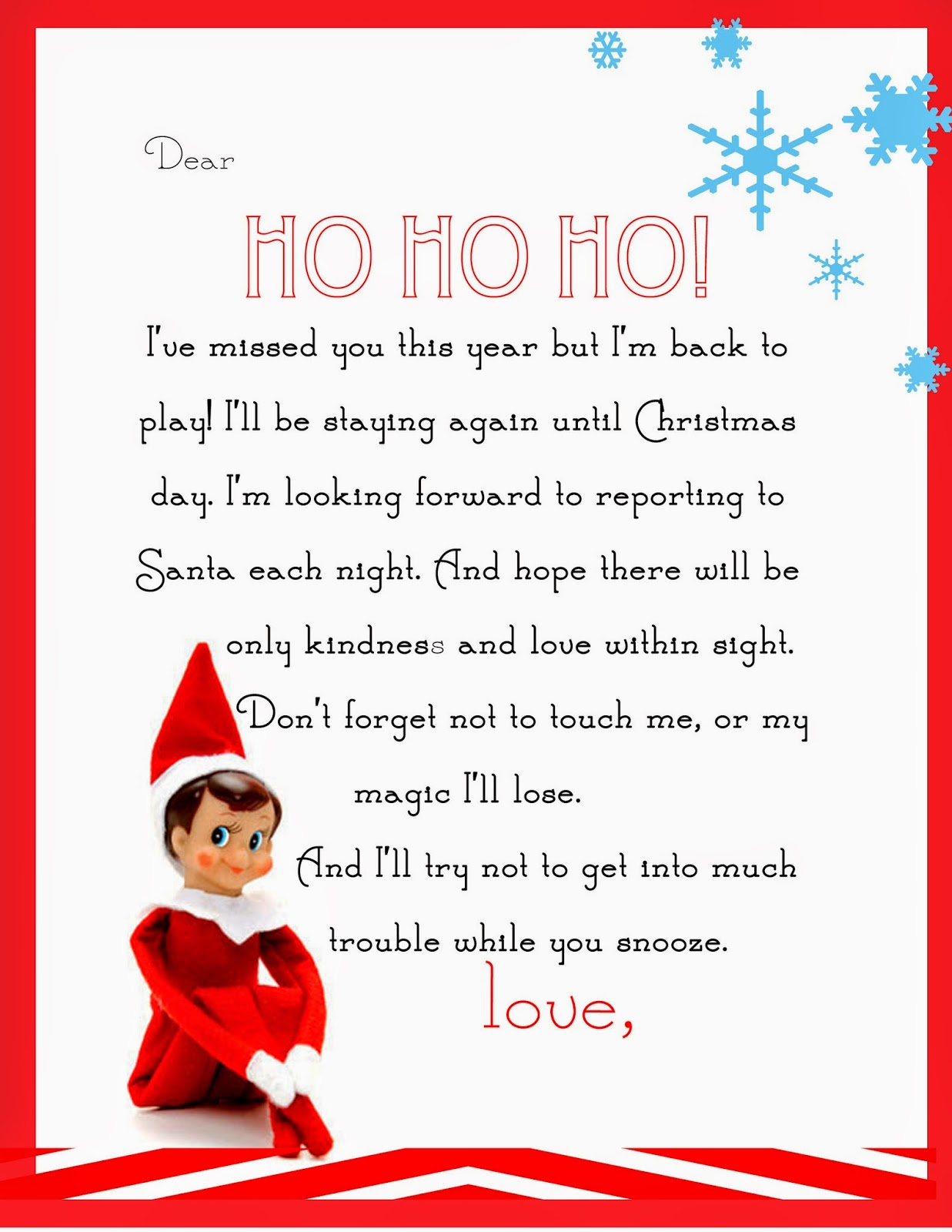 Elf On The Shelf Letter {Free Printable} - Free Printable Elf On The Shelf Letter