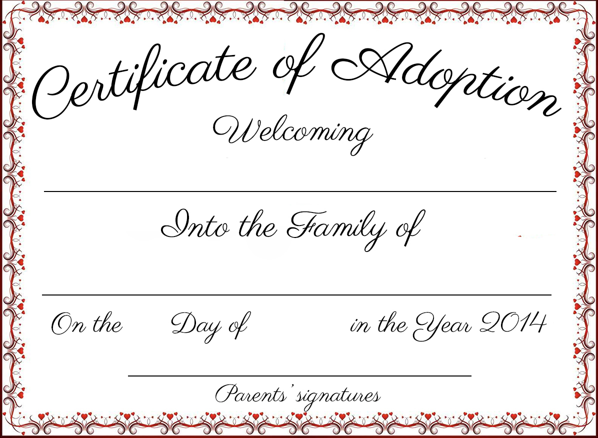 Fake Adoption Certificate Free Printable