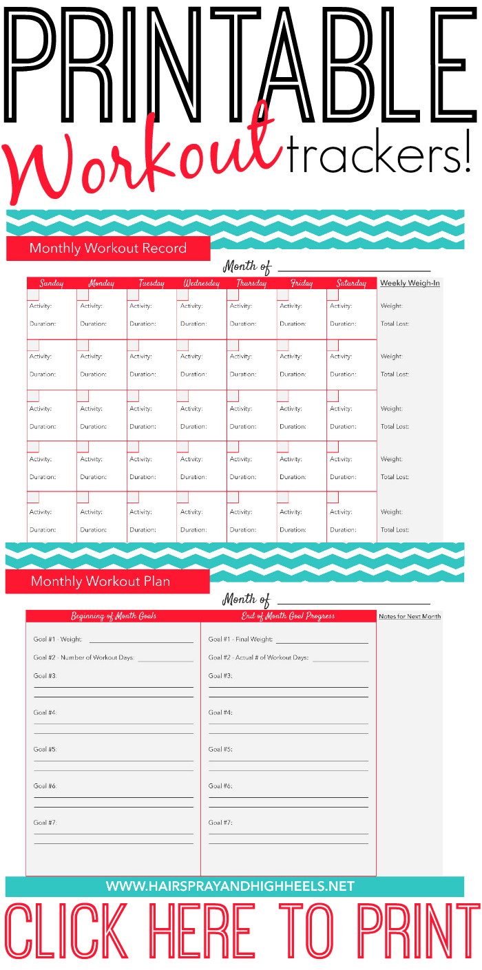 Fitness Tracker Printable - Hairspray And Highheels - Free Printable Fitness Tracker