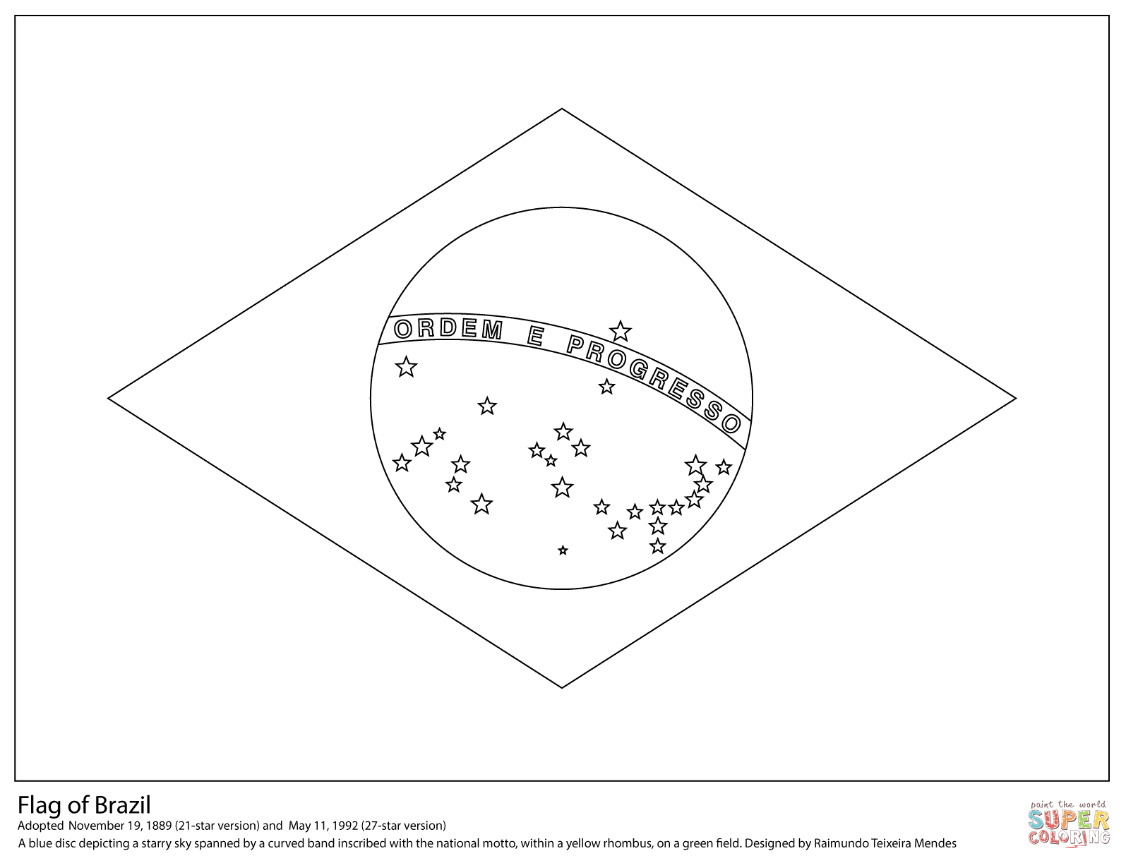 Flag Of Brazil Coloring Page | Free Printable Coloring Pages - Free Printable Blank Flag Template