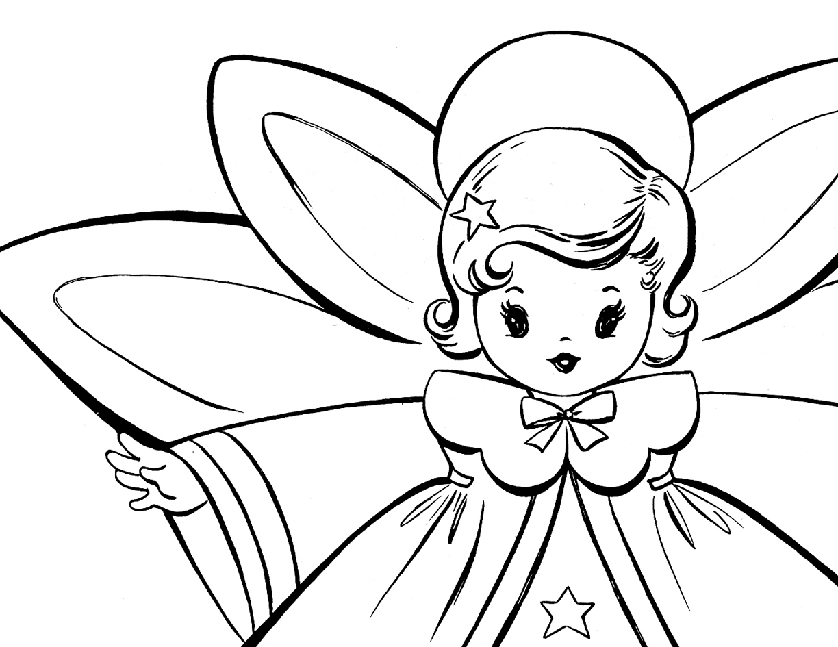 Free Christmas Coloring Pages - Retro Angels - The Graphics Fairy - Free Printable Pictures Of Angels