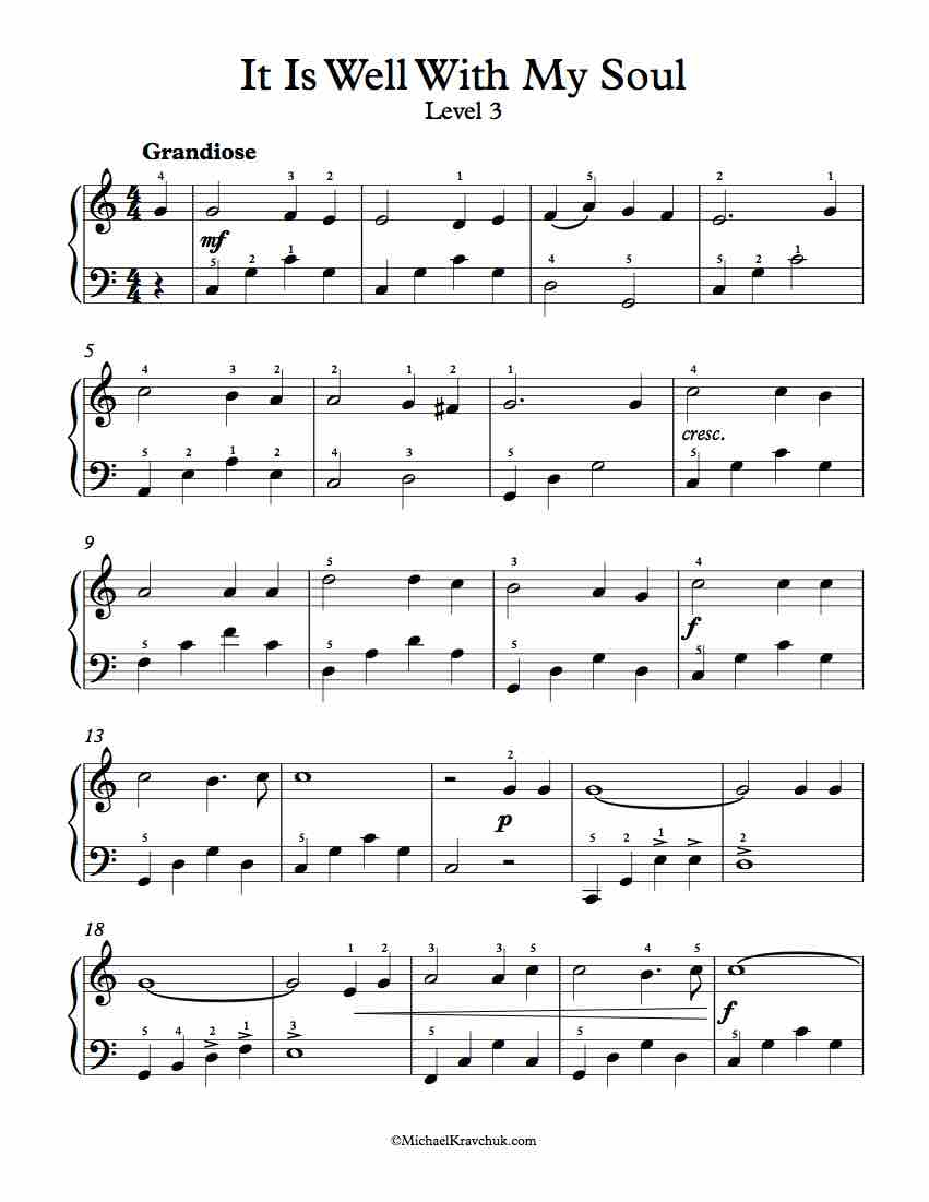 Free Piano Arrangement Sheet Music - It Is Well With My Soul - Free Printable Gospel Sheet Music For Piano