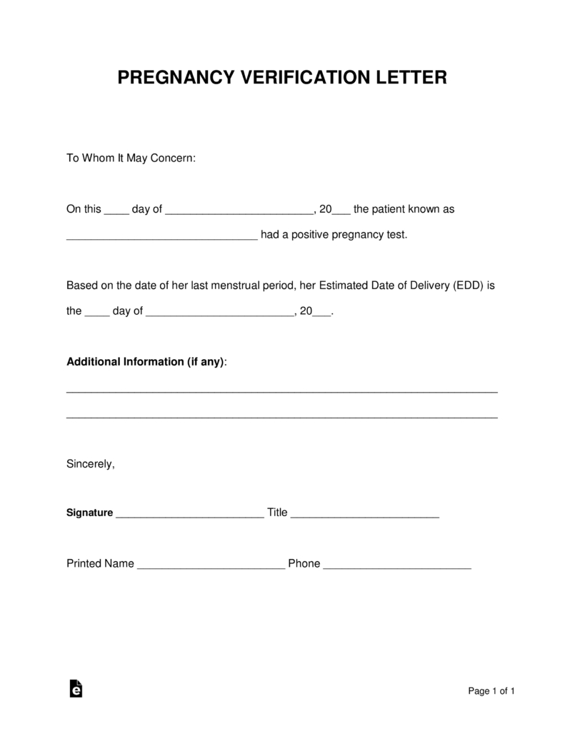 Free Pregnancy Verification Form - Pdf | Word | Eforms – Free - Free Printable Fake Pregnancy Papers