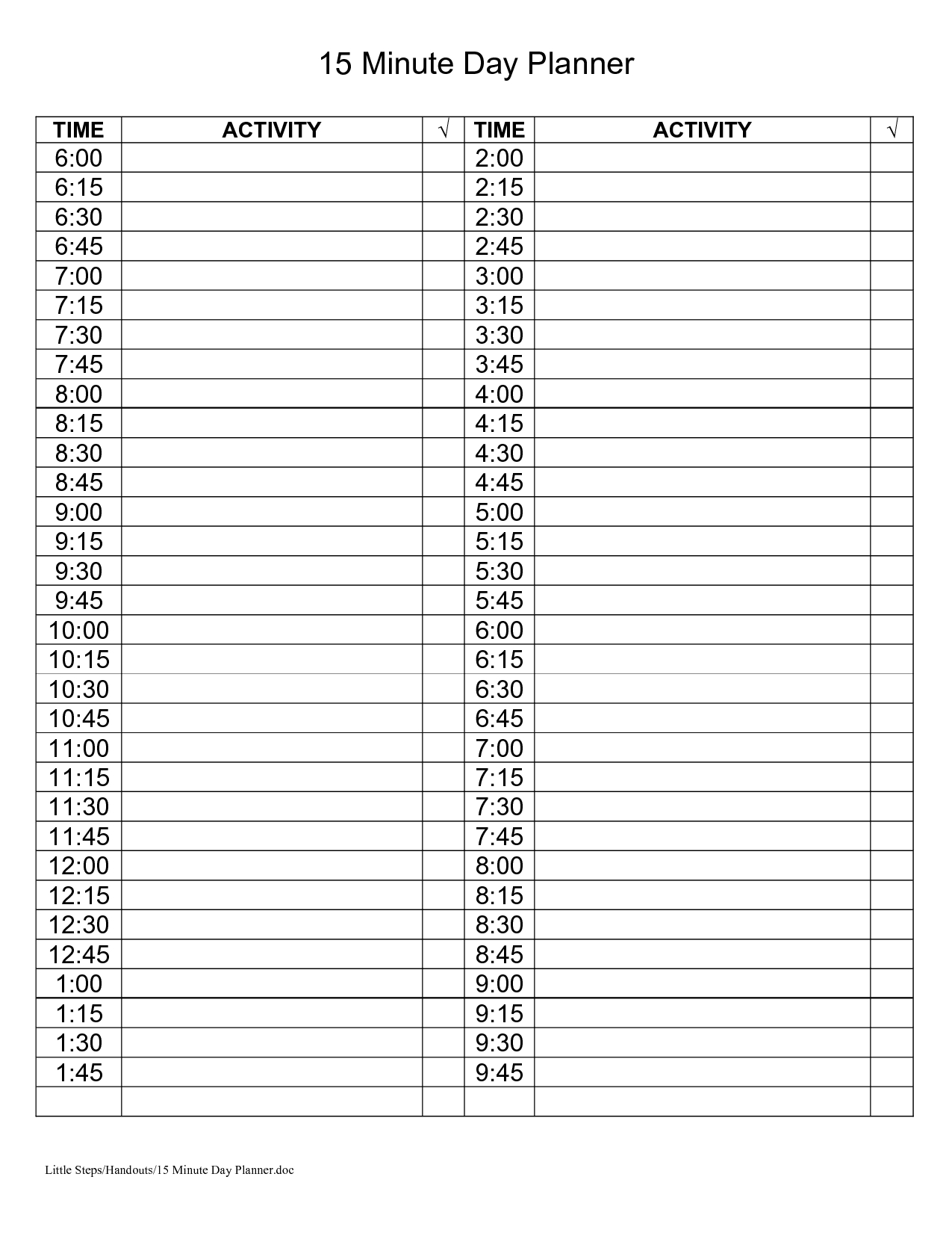 Free Printable 7 Day 15 Minute Appointment Calendar Sheets - Free Printable Appointment Sheets