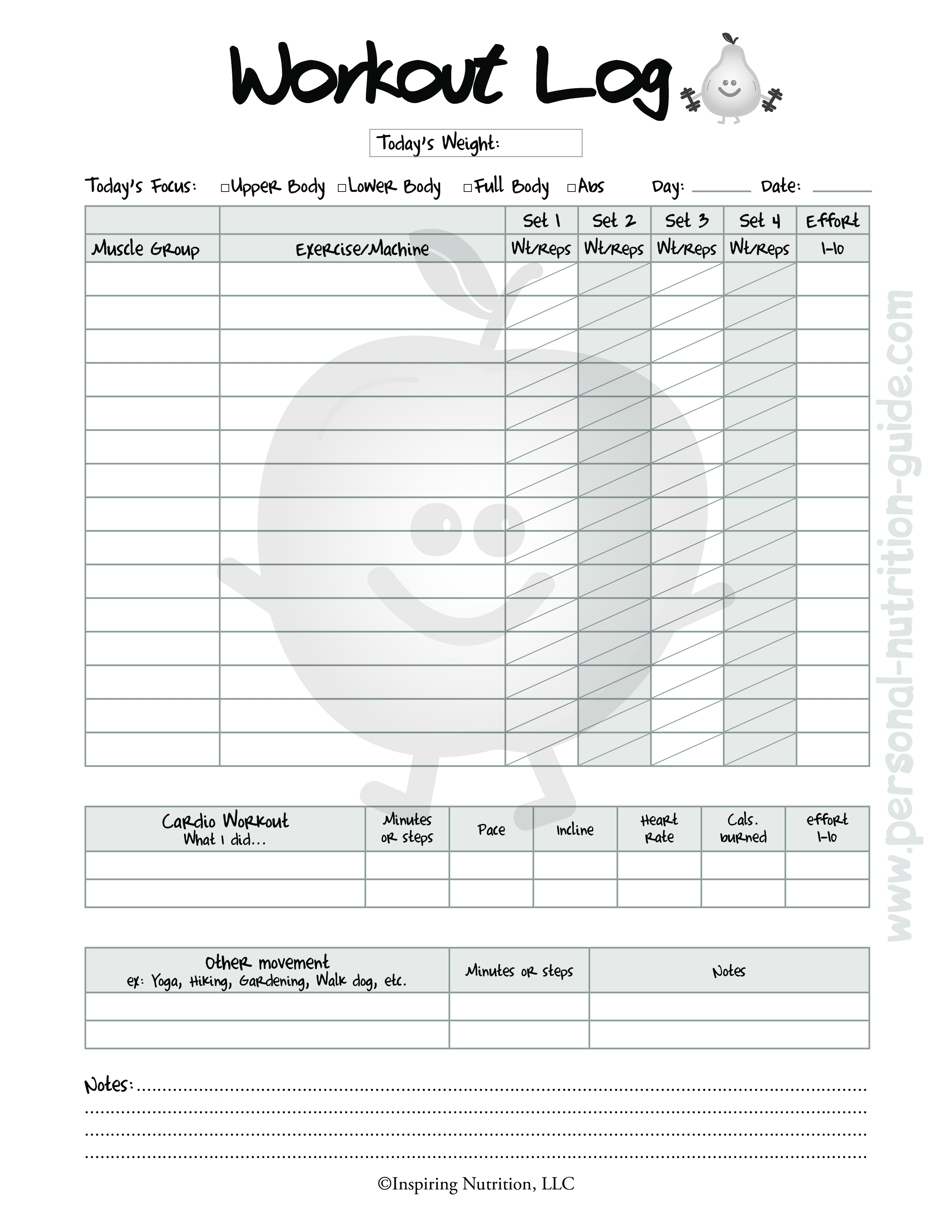 Free Printable Blank Workout Log | Templates At Allbusinesstemplates - Free Printable Workout Journal