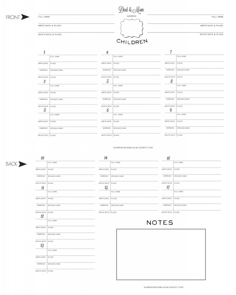 Free Printable - Family Group Sheet, Family Group Record, Extra - Free ...