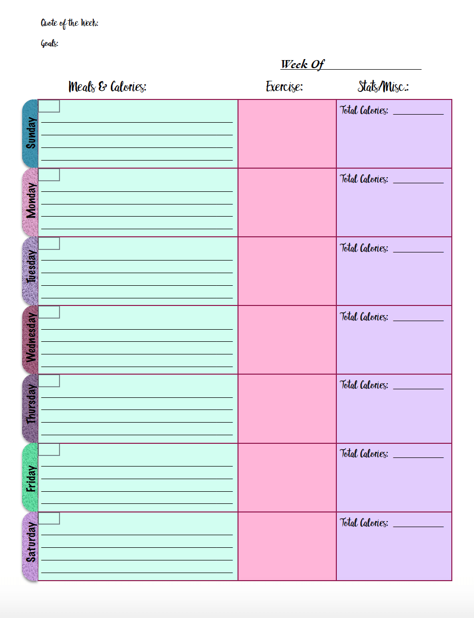 Free Printable Food Journal: 6 Different Designs - Diet Logs Printable Free