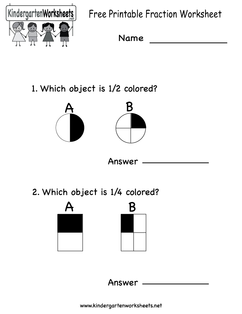 Free Printable Fraction Worksheet - Free Kindergarten Math Worksheet - Free Printable Fraction Worksheets