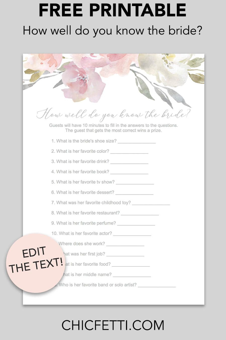 Free Printable How Well Do You Know The Bride Game Cards - Download - How Well Do You Know The Bride Free Printable