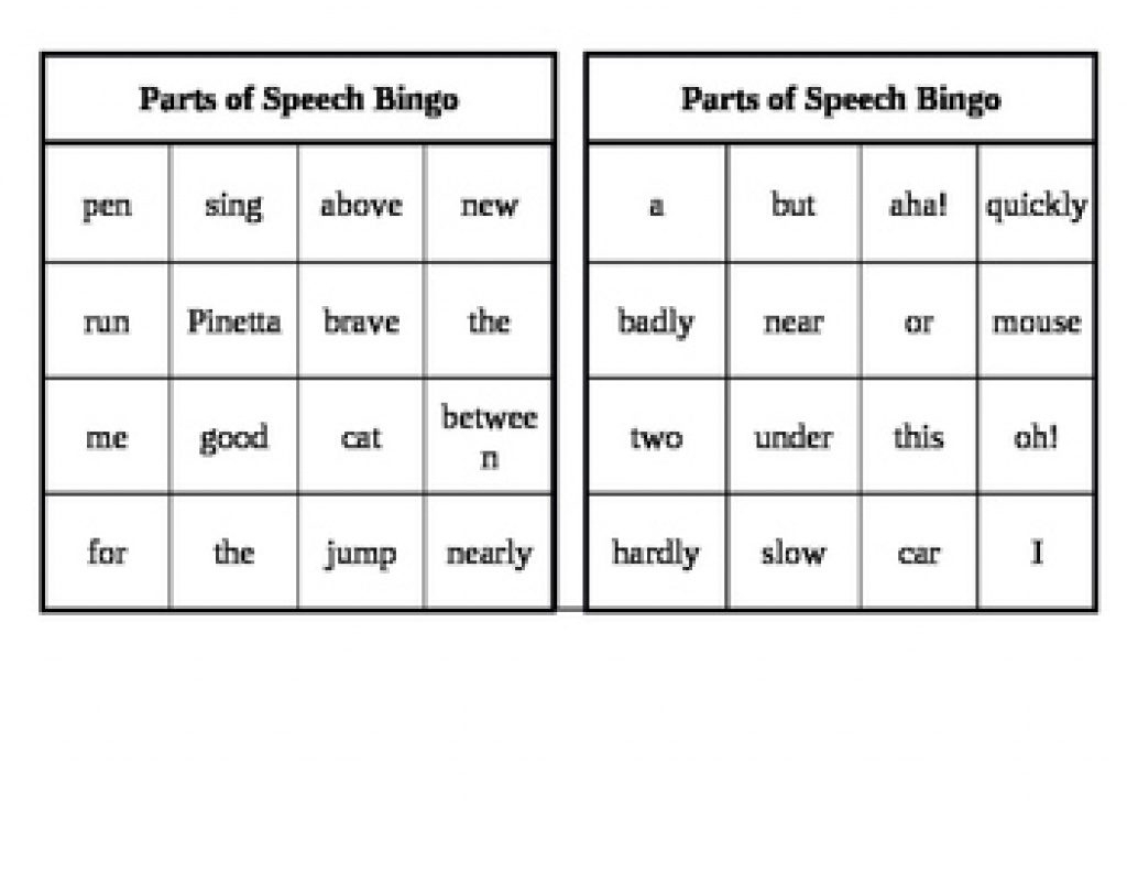 Free Printable Parts Of Speech Bingo | Free Printable - Free Printable Parts Of Speech Bingo