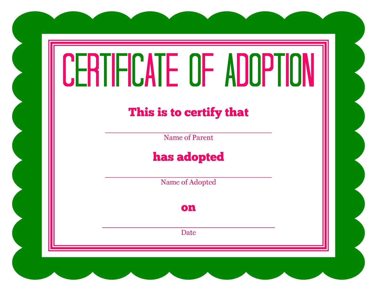 Free Printable Stuffed Animal Adoption Certificate | Free Printables - Free Printable Adoption Certificate