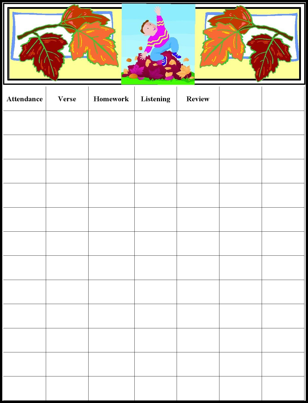 Free Printable Sunday School Attendance Chart Visit The Immanuel - Free Printable Sunday School Attendance Sheet