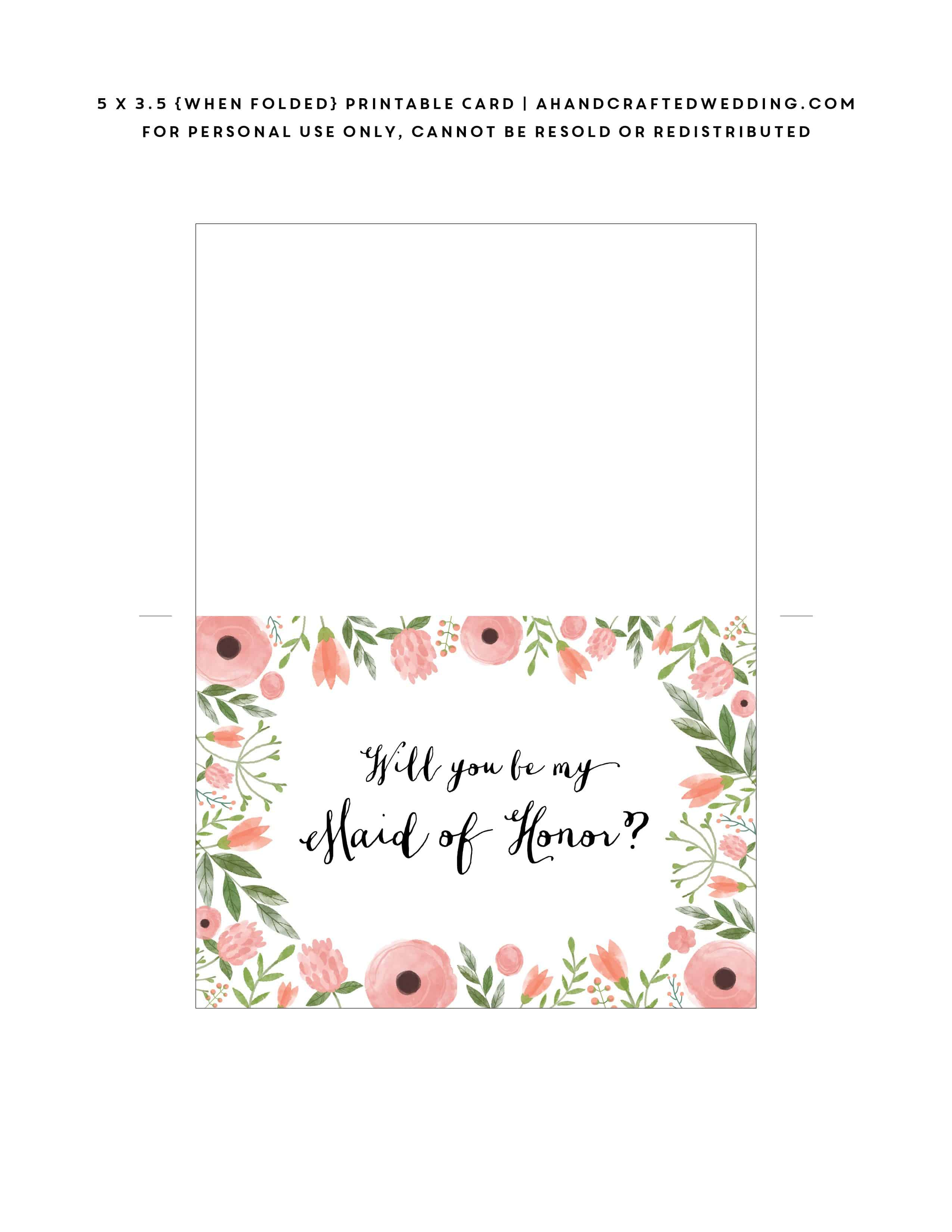 Free Printable Will You Be My Bridesmaid Card | Mountain Modern Life - Free Printable Will You Be My Maid Of Honor Card