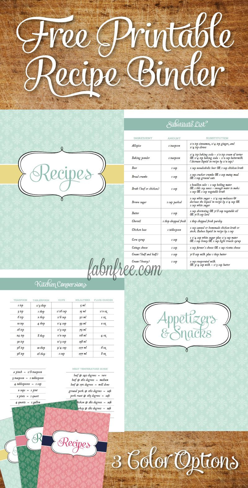 Free Recipe Binder In 3 Color Options | Recipe Binder Ideas - Free Printable Recipe Binder