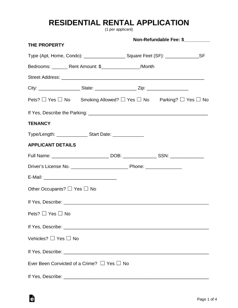 Free Rental Application Form - Pdf | Word | Eforms – Free Fillable Forms - Free Printable Rental Application