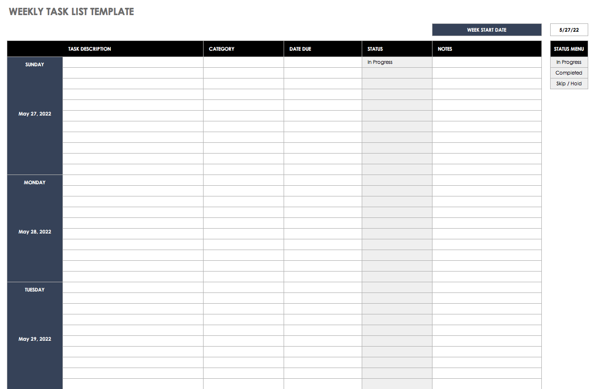 Free Task And Checklist Templates | Smartsheet - Free Printable Task Organizer